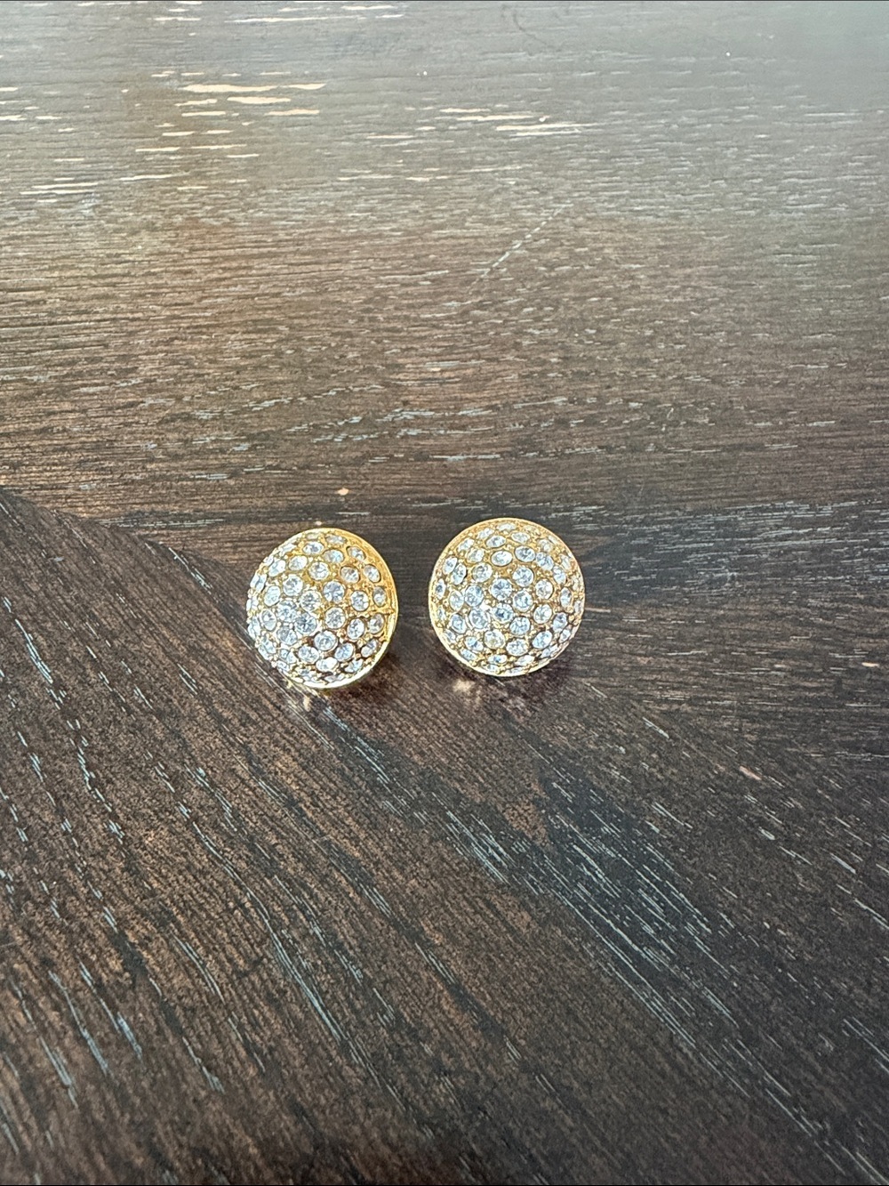 Dazzling Gold Pave Crystal Round Clip Earrings - Women Jewelry